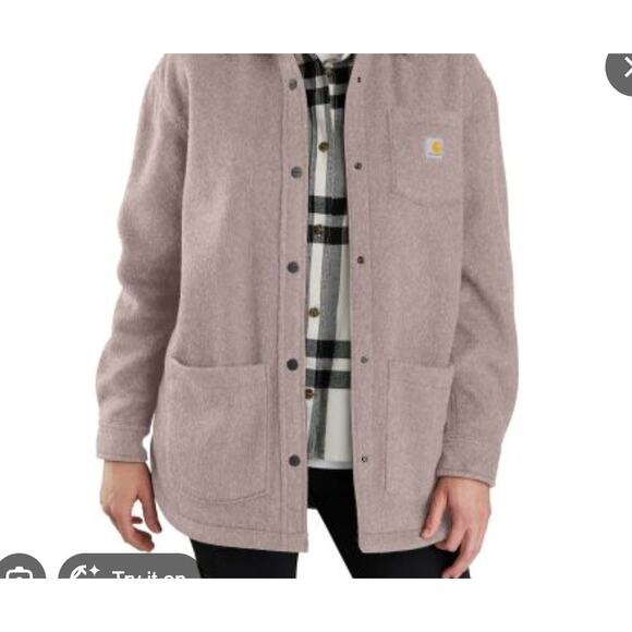 Carhartt Jackets & Blazers - Carhartt Loose Fit Fleece Shirt Jacket Shacket Pink/Beige Snap Front 3X